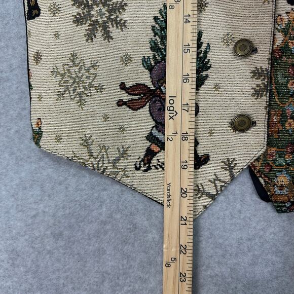 Clio Christmas Tapestry Vest WMNS PS Multicolor Holiday Santa Bells USA Vtg 90s - Picture 6 of 6